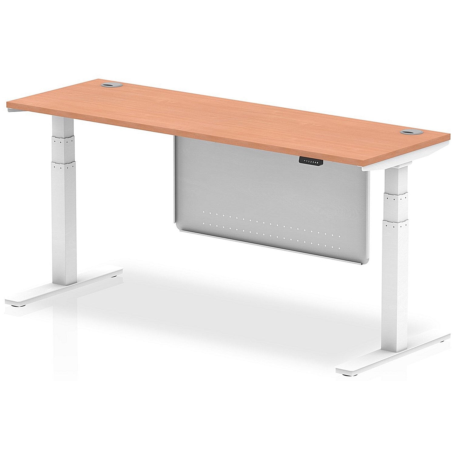 Air Modesty 1800mm Slim Rectangular Height Adjustable Desk, White Leg & Modesty Panel, Beech Easy2Order : HA01384