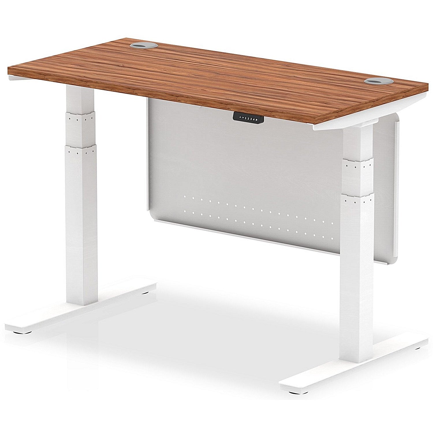 Air Modesty 1200mm Slim Rectangular Height Adjustable Desk, White Leg & Modesty Panel, Walnut Easy2Order : HA01385