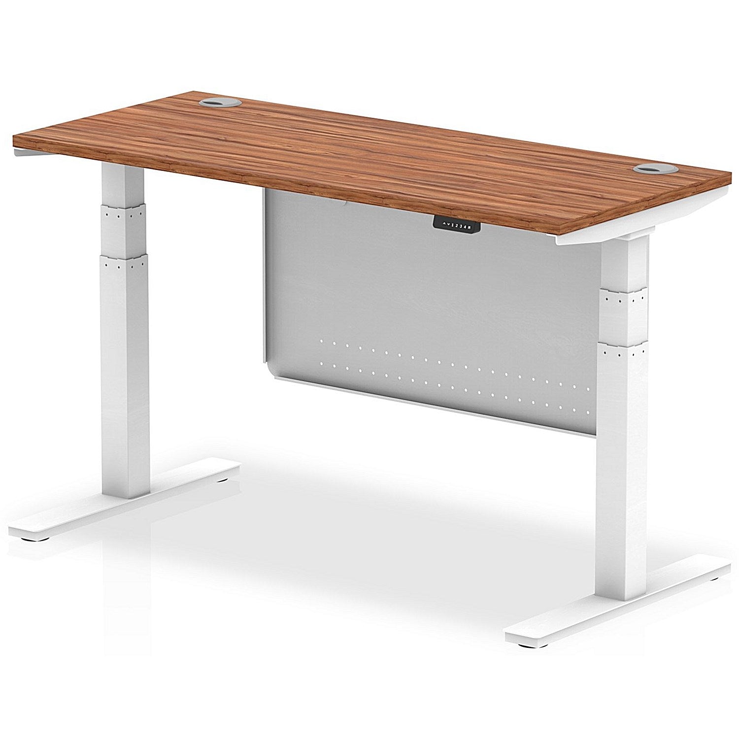Air Modesty 1400mm Slim Rectangular Height Adjustable Desk, White Leg & Modesty Panel, Walnut Easy2Order : HA01386