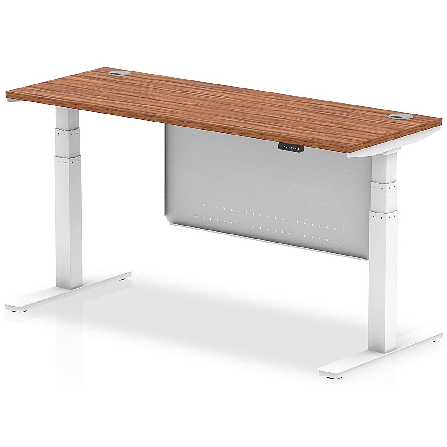 Air Modesty 1600mm Slim Rectangular Height Adjustable Desk, White Leg & Modesty Panel, Walnut Easy2Order : HA01387