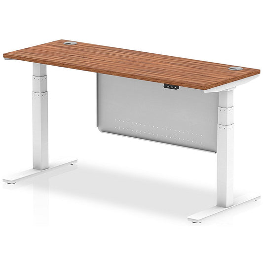 Air Modesty 1600mm Slim Rectangular Height Adjustable Desk, White Leg & Modesty Panel, Walnut Easy2Order : HA01387