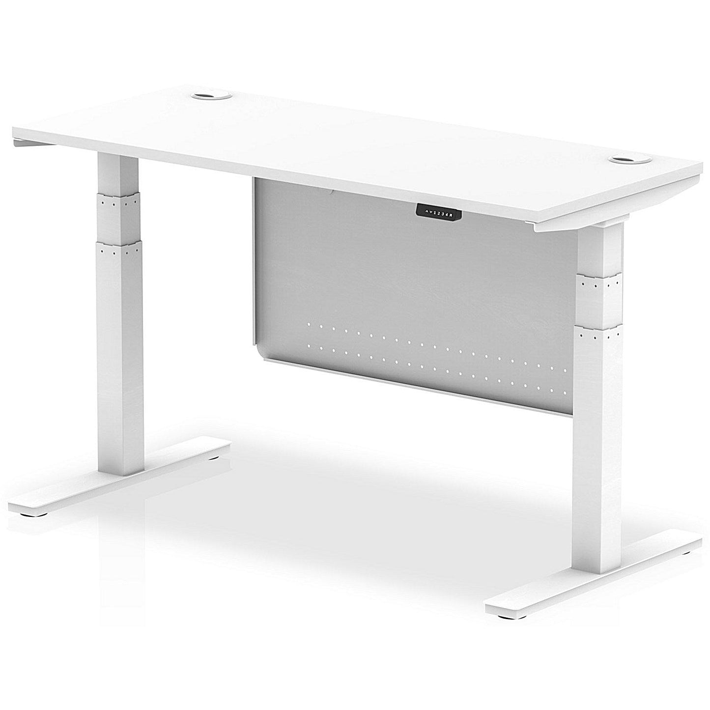 Air Modesty 1400mm Slim Rectangular Height Adjustable Desk, White Leg & Modesty Panel, White Easy2Order : HA01390