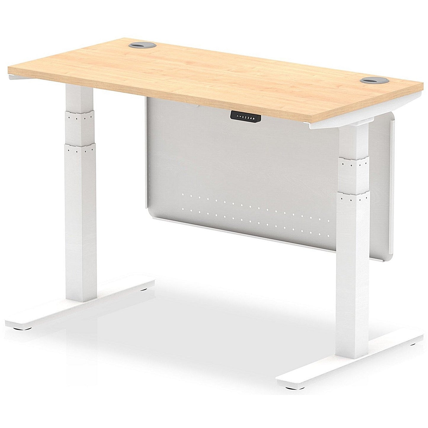 Air Modesty 1200mm Slim Rectangular Height Adjustable Desk, White Leg & Modesty Panel, Maple Easy2Order : HA01393
