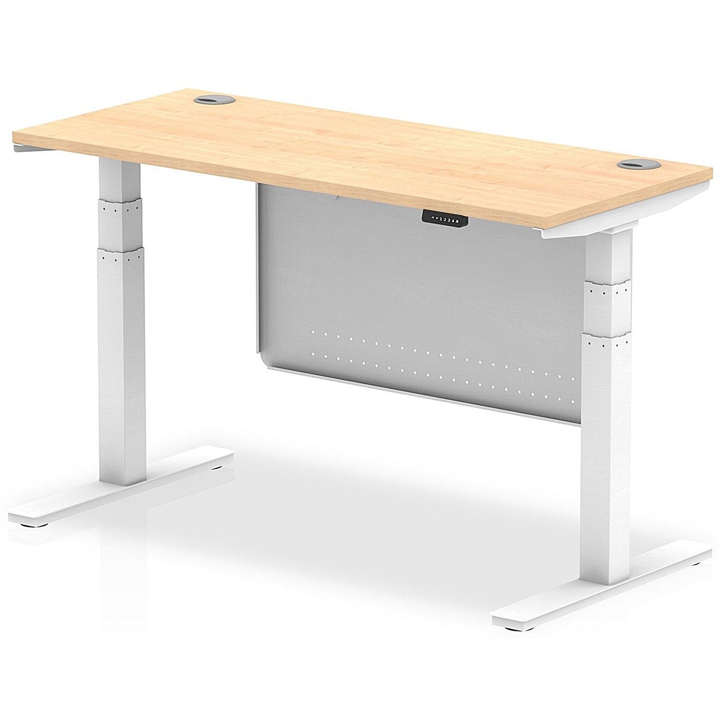 Air Modesty 1400mm Slim Rectangular Height Adjustable Desk, White Leg & Modesty Panel, Maple Easy2Order : HA01394
