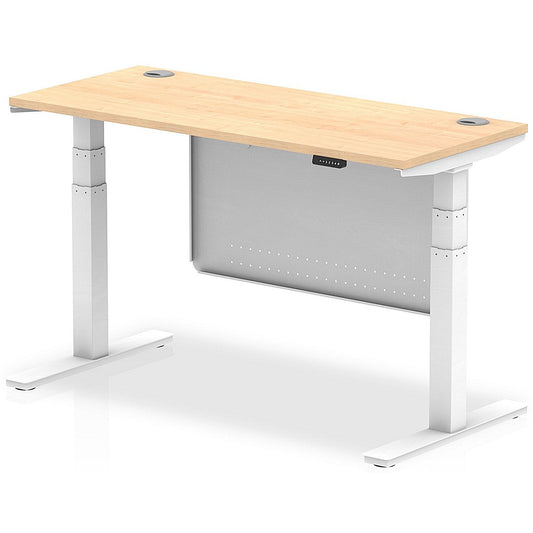 Air Modesty 1400mm Slim Rectangular Height Adjustable Desk, White Leg & Modesty Panel, Maple Easy2Order : HA01394