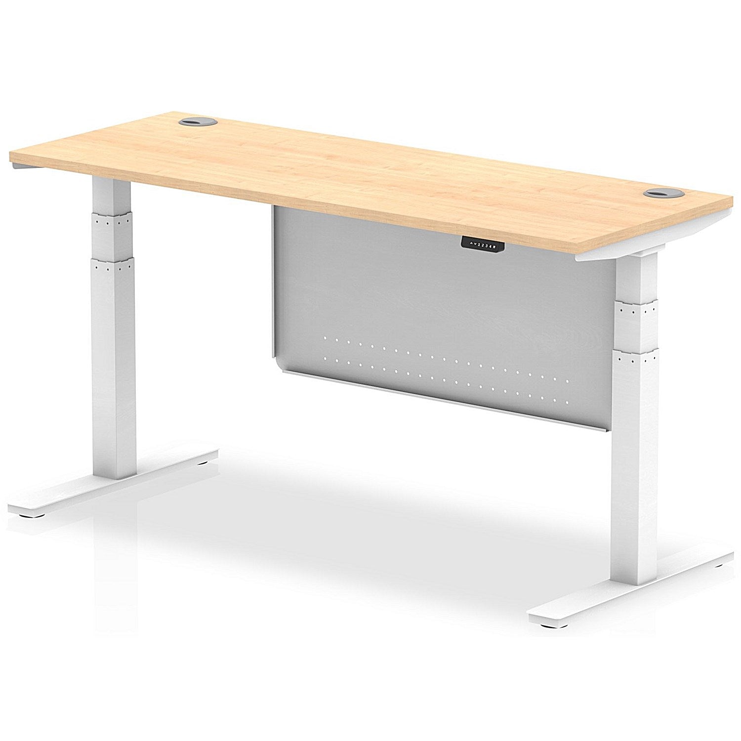 Air Modesty 1600mm Slim Rectangular Height Adjustable Desk, White Leg & Modesty Panel, Maple Easy2Order : HA01395