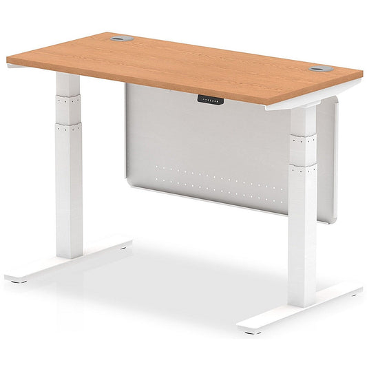 Air Modesty 1200mm Slim Rectangular Height Adjustable Desk, White Leg & Modesty Panel, Oak Easy2Order : HA01397