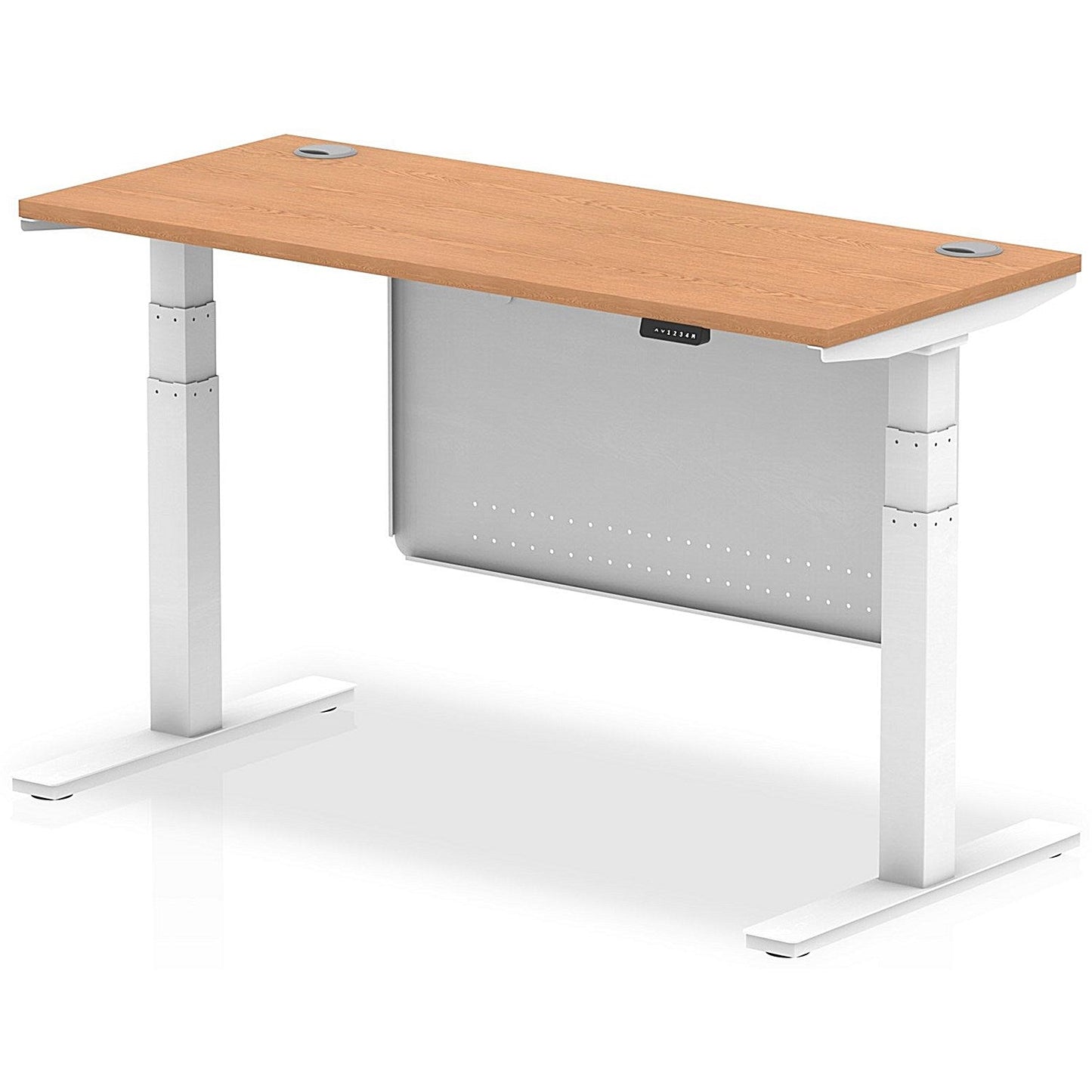 Air Modesty 1400mm Slim Rectangular Height Adjustable Desk, White Leg & Modesty Panel, Oak Easy2Order : HA01398