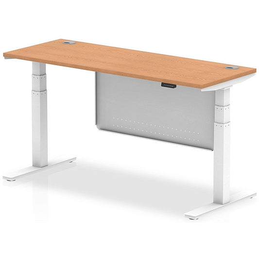 Air Modesty 1600mm Slim Rectangular Height Adjustable Desk, White Leg & Modesty Panel, Oak Easy2Order : HA01399