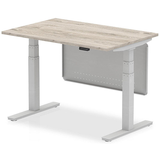 Air Modesty 1200mm Rectangular Height Adjustable Desk, Silver Leg & Modesty Panel, Grey Oak Easy2Order : HA01401