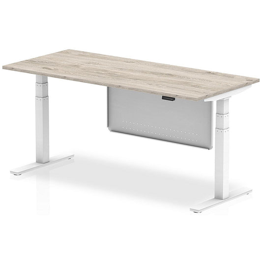 Air Modesty 1800mm Rectangular Height Adjustable Desk, White Leg & Modesty Panel, Grey Oak Easy2Order : HA01408