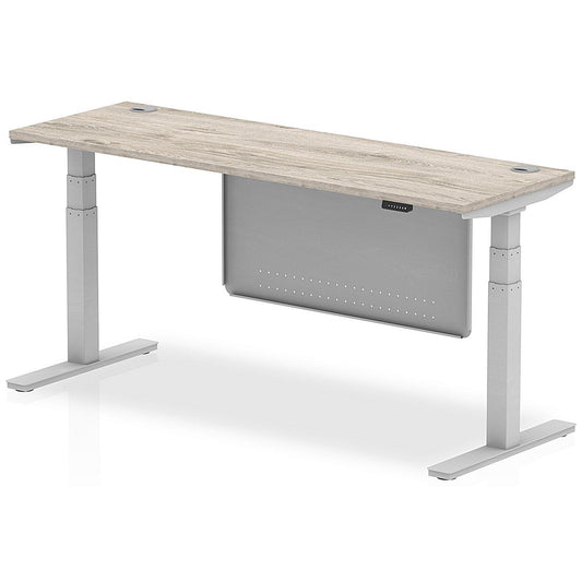 Air Modesty 1800mm Slim Rectangular Height Adjustable Desk, Silver Leg & Modesty Panel, Grey Oak Easy2Order : HA01420