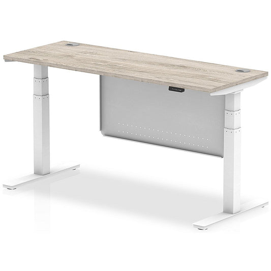 Air Modesty 1600mm Slim Rectangular Height Adjustable Desk, White Leg & Modesty Panel, Grey Oak Easy2Order : HA01423
