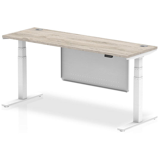 Air Modesty 1800mm Slim Rectangular Height Adjustable Desk, White Leg & Modesty Panel, Grey Oak Easy2Order : HA01424