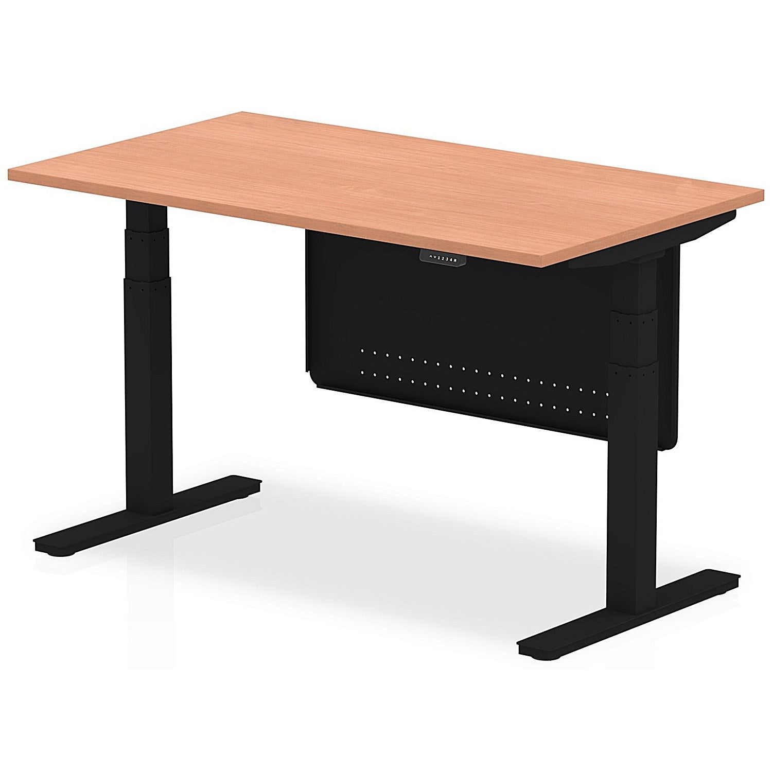 Air Modesty 1400mm Rectangular Height Adjustable Desk, Black Leg & Modesty Panel, Beech Easy2Order : HA01426