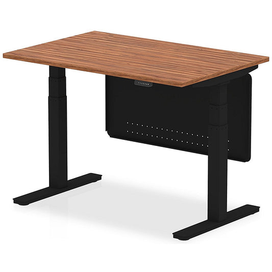 Air Modesty 1200mm Rectangular Height Adjustable Desk, Black Leg & Modesty Panel, Walnut Easy2Order : HA01429