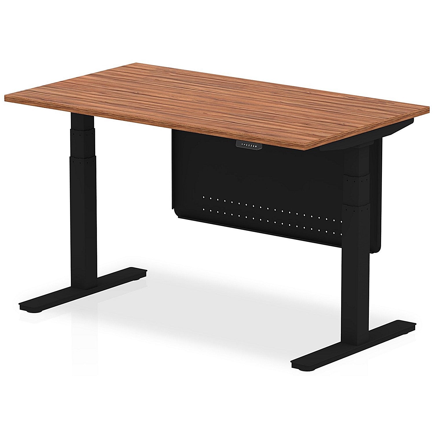 Air Modesty 1400mm Rectangular Height Adjustable Desk, Black Leg & Modesty Panel, Walnut Easy2Order : HA01430