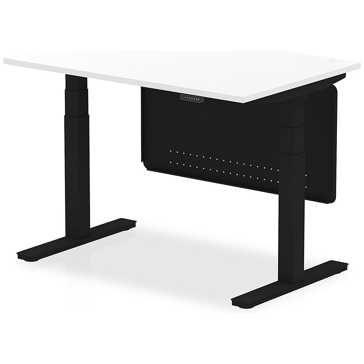 Air Modesty 1200mm Rectangular Height Adjustable Desk, Black Leg & Modesty Panel, White Easy2Order : HA01433