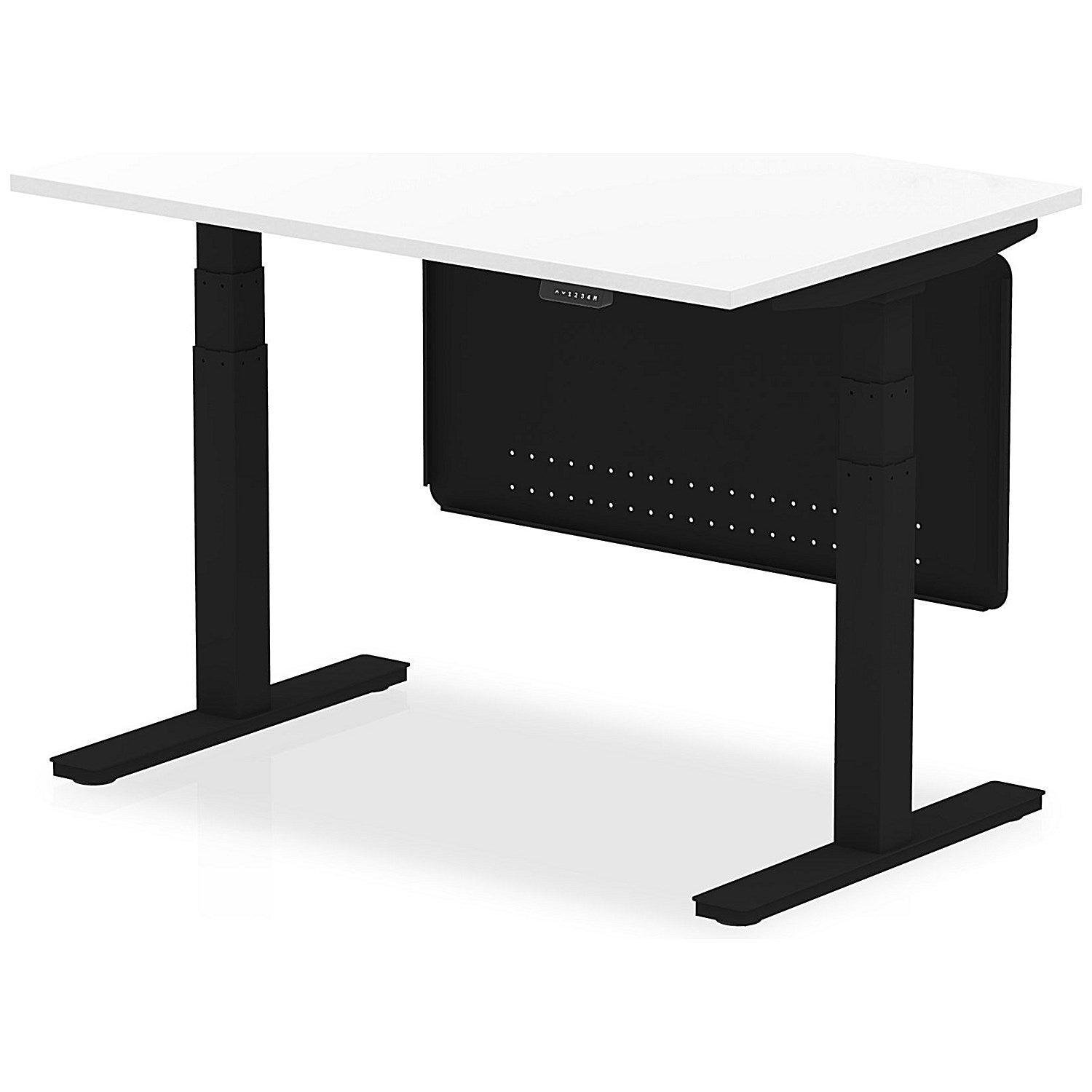 Air Modesty 1200mm Rectangular Height Adjustable Desk, Black Leg & Modesty Panel, White Easy2Order : HA01433