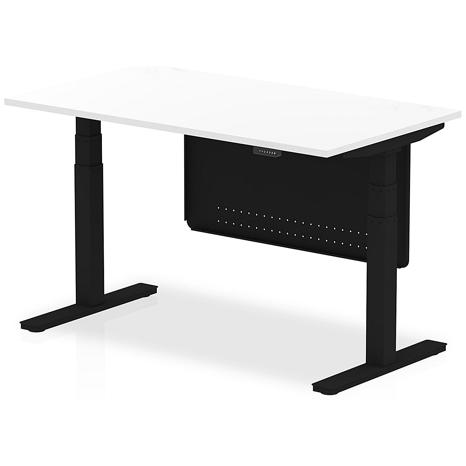 Air Modesty 1400mm Rectangular Height Adjustable Desk, Black Leg & Modesty Panel, White Easy2Order : HA01434