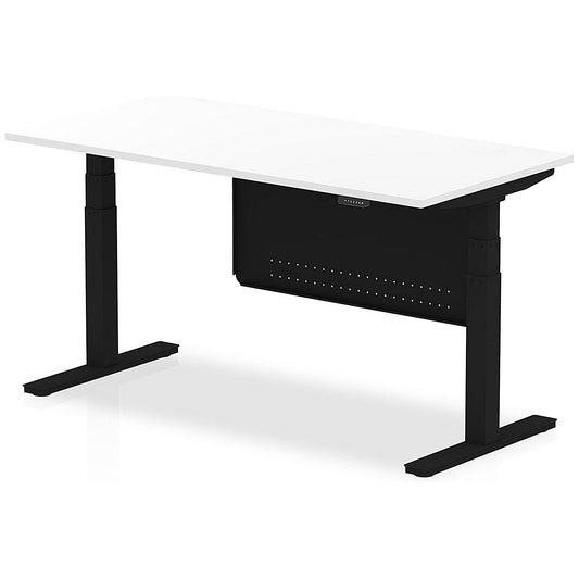 Air Modesty 1600mm Rectangular Height Adjustable Desk, Black Leg & Modesty Panel, White Easy2Order : HA01435