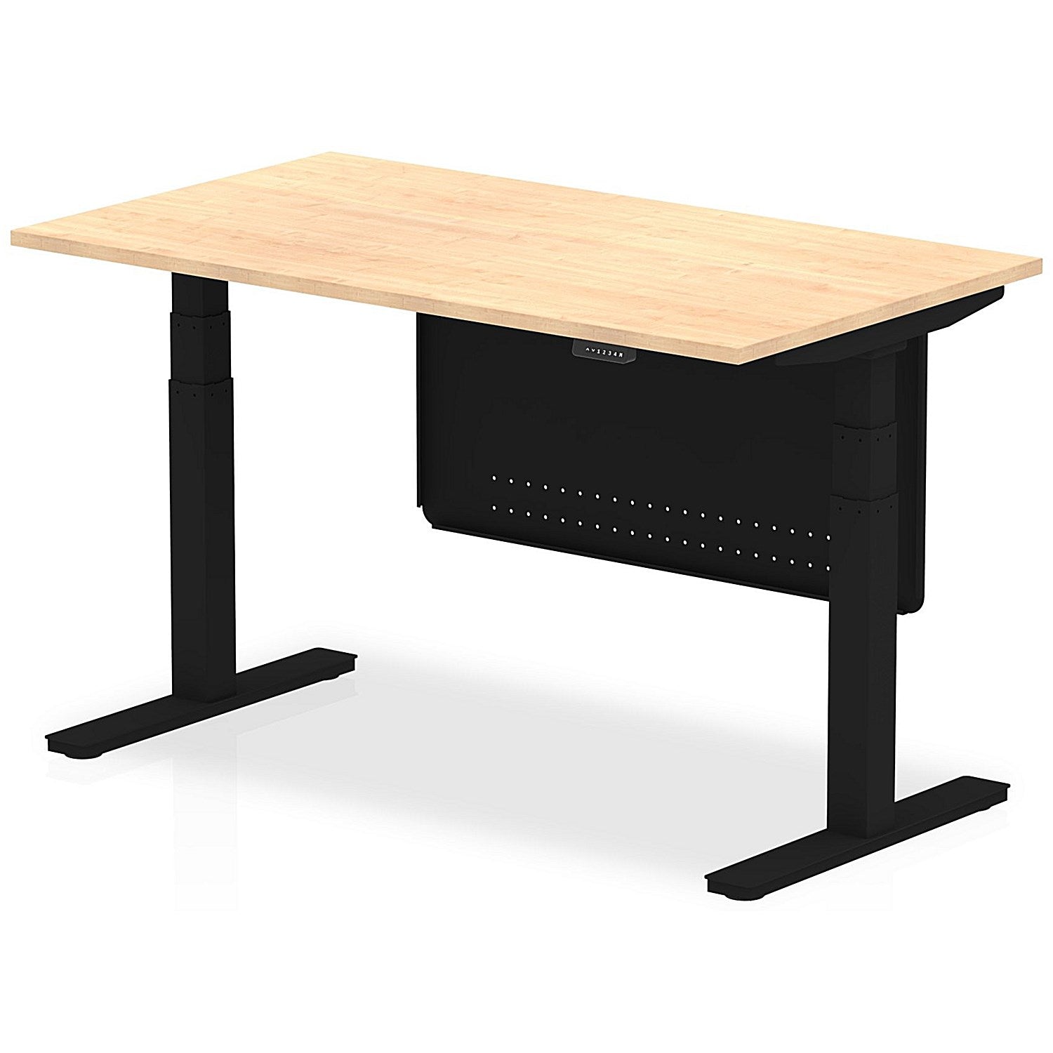 Air Modesty 1400mm Rectangular Height Adjustable Desk, Black Leg & Modesty Panel, Maple Easy2Order : HA01438