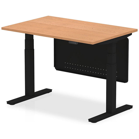 Air Modesty 1200mm Rectangular Height Adjustable Desk, Black Leg & Modesty Panel, Oak Easy2Order : HA01441