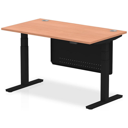 Air Modesty 1400mm Rectangular Cable Port Height Adjustable Desk, Black Leg & Modesty Panel, Beech Easy2Order : HA01446