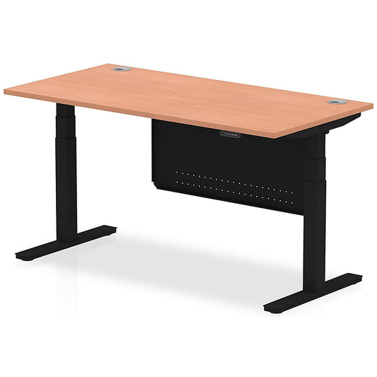 Air Modesty 1600mm Rectangular Cable Port Height Adjustable Desk, Black Leg & Modesty Panel, Beech Easy2Order : HA01447