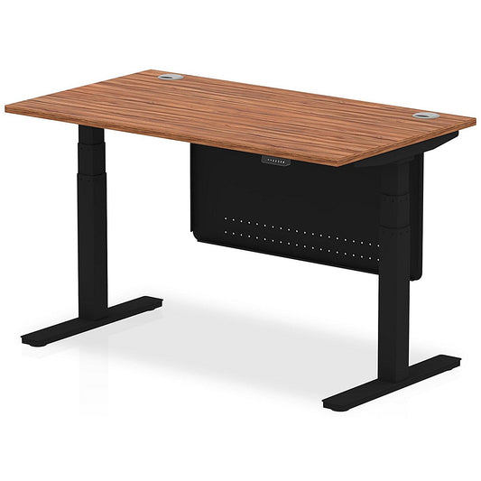 Air Modesty 1400mm Rectangular Cable Port Height Adjustable Desk, Black Leg & Modesty Panel, Walnut Easy2Order : HA01450