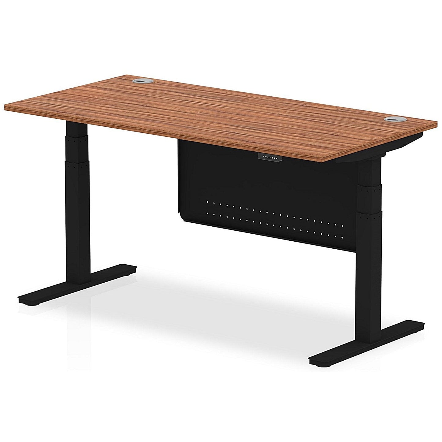 Air Modesty 1600mm Rectangular Cable Port Height Adjustable Desk, Black Leg & Modesty Panel, Walnut Easy2Order : HA01451