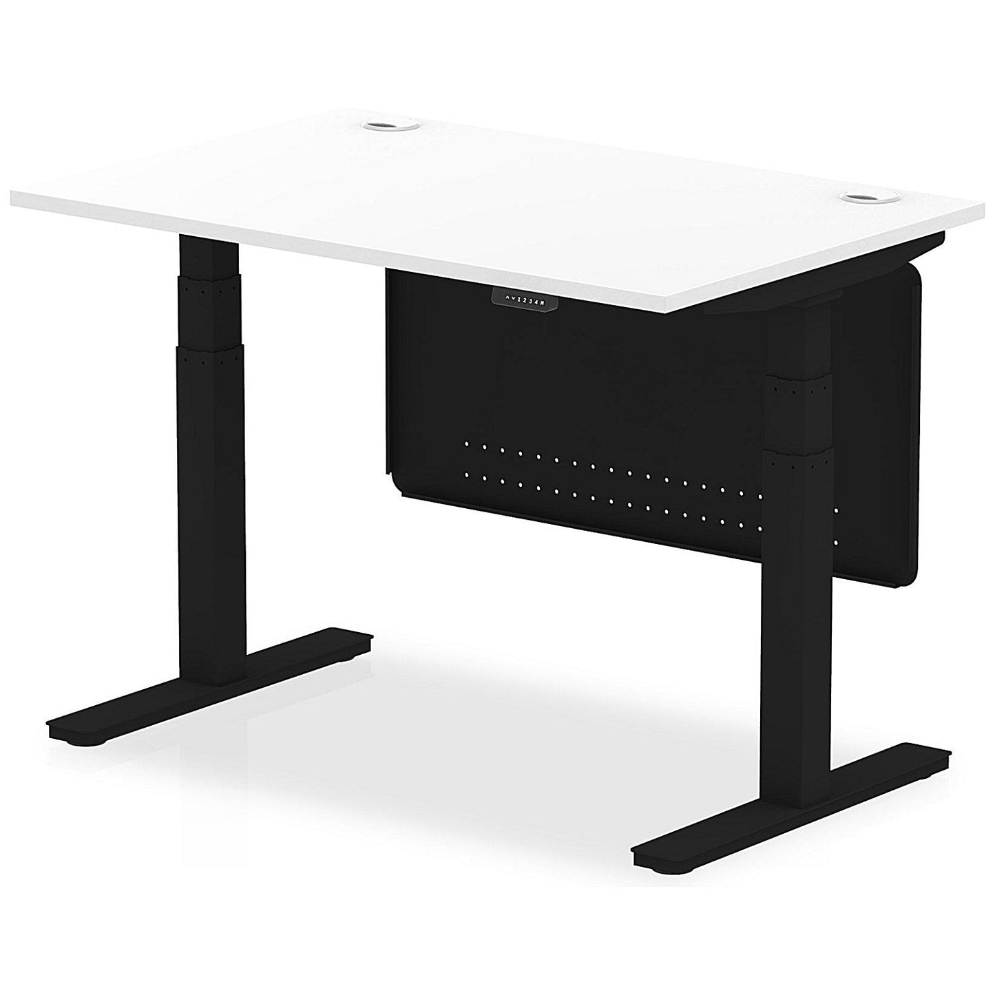 Air Modesty 1200mm Rectangular Cable Port Height Adjustable Desk, Black Leg & Modesty Panel, White Easy2Order : HA01453