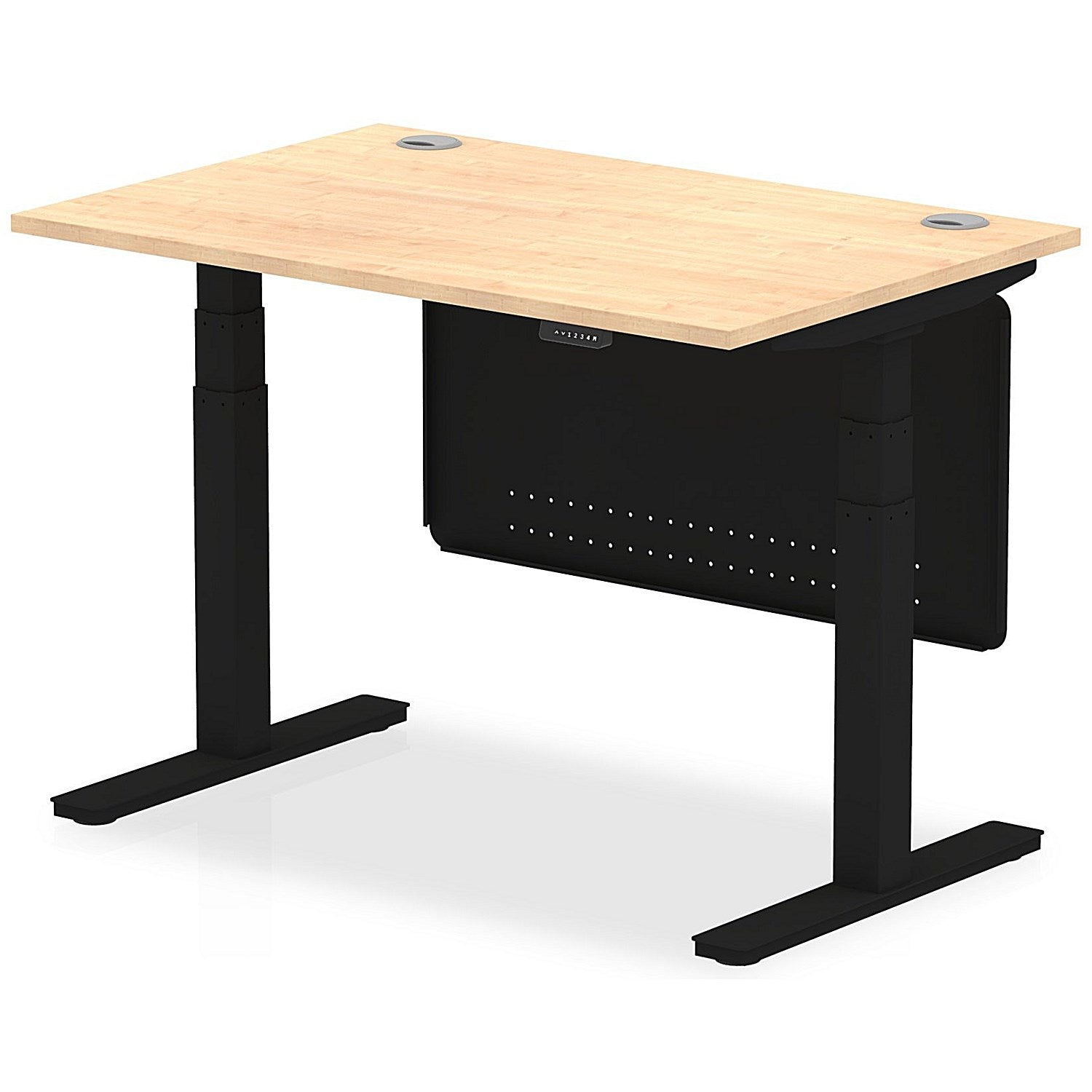 Air Modesty 1200mm Rectangular Cable Port Height Adjustable Desk, Black Leg & Modesty Panel, Maple Easy2Order : HA01457