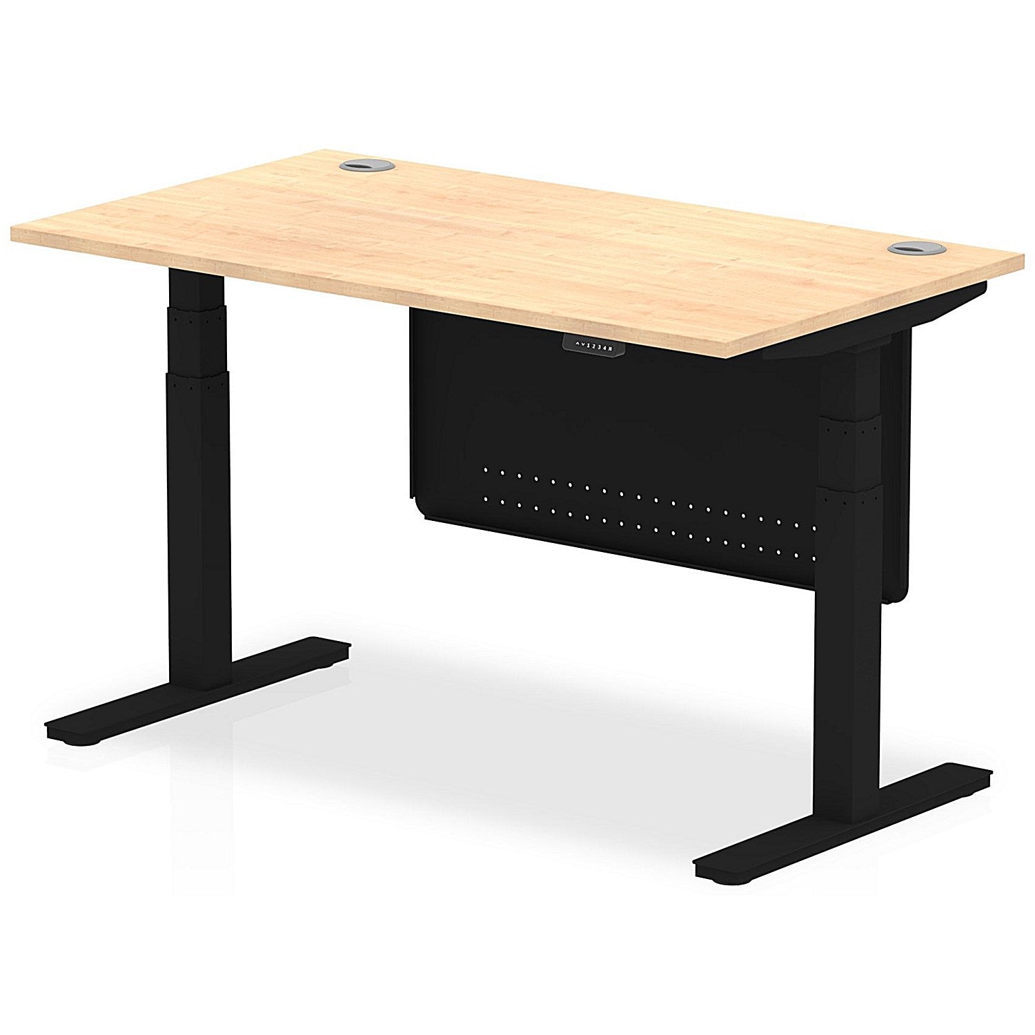 Air Modesty 1400mm Rectangular Cable Port Height Adjustable Desk, Black Leg & Modesty Panel, Maple Easy2Order : HA01458