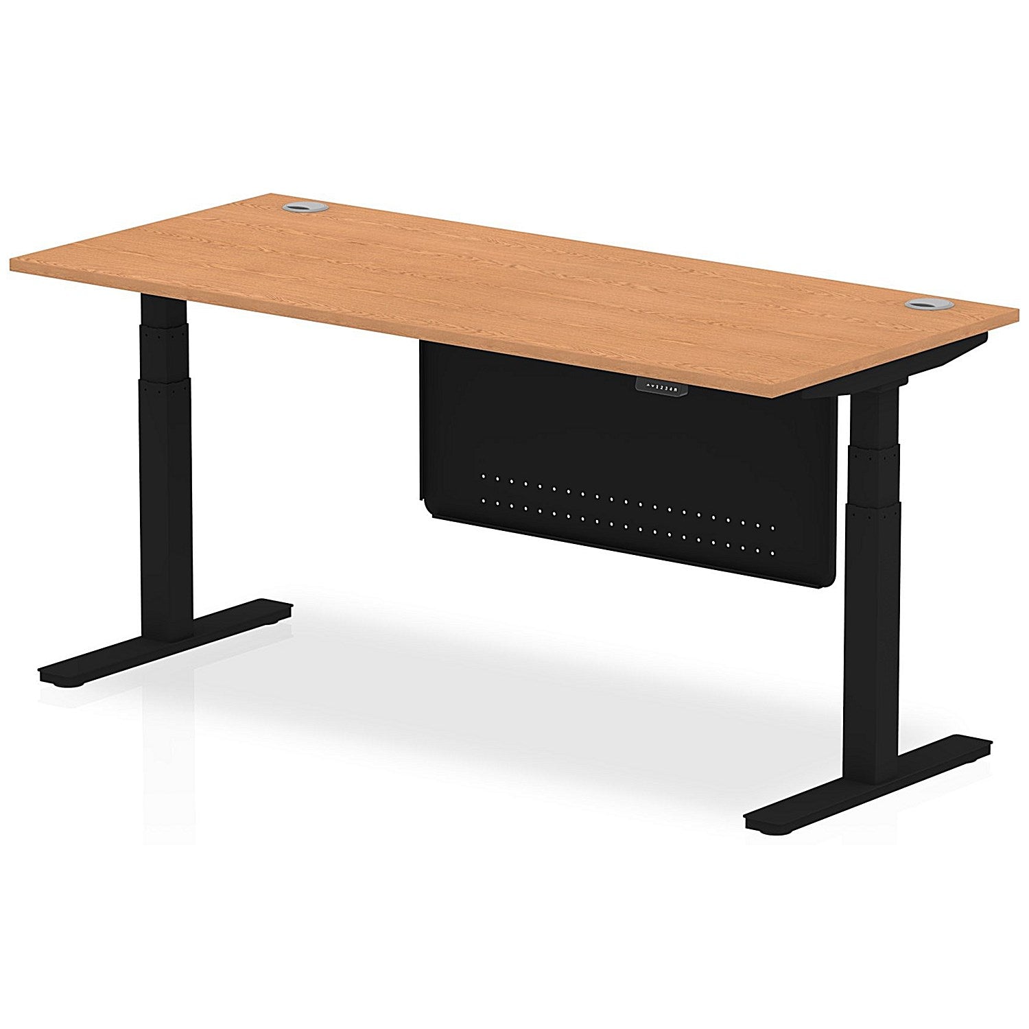 Air Modesty 1800mm Rectangular Cable Port Height Adjustable Desk, Black Leg & Modesty Panel, Oak Easy2Order : HA01464