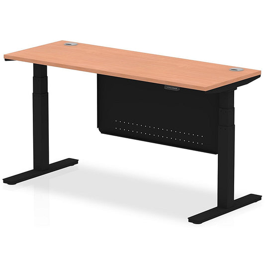 Air Modesty 1600mm Slim Rectangular Height Adjustable Desk, Black Leg & Modesty Panel, Beech Easy2Order : HA01467