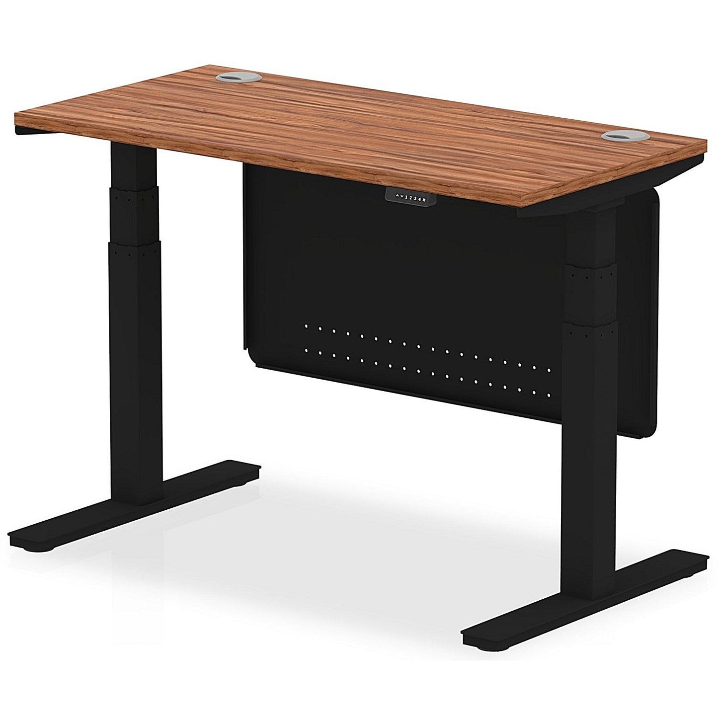 Air Modesty 1200mm Slim Rectangular Height Adjustable Desk, Black Leg & Modesty Panel, Walnut Easy2Order : HA01469