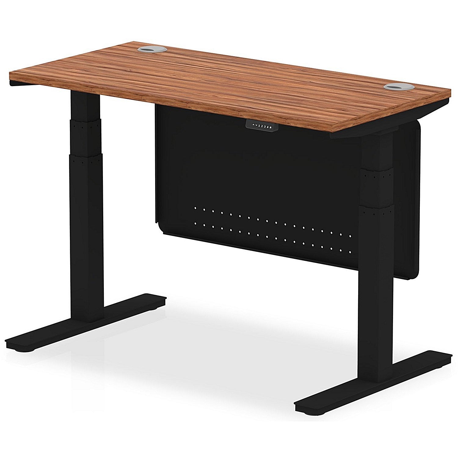 Air Modesty 1200mm Slim Rectangular Height Adjustable Desk, Black Leg & Modesty Panel, Walnut Easy2Order : HA01469