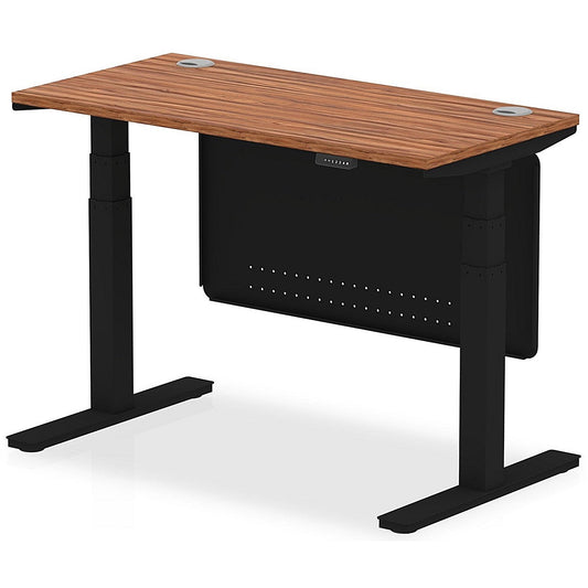 Air Modesty 1200mm Slim Rectangular Height Adjustable Desk, Black Leg & Modesty Panel, Walnut Easy2Order : HA01469