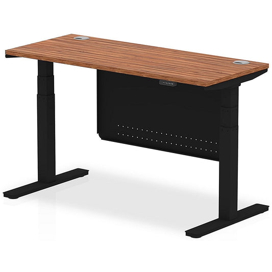 Air Modesty 1400mm Slim Rectangular Height Adjustable Desk, Black Leg & Modesty Panel, Walnut Easy2Order : HA01470