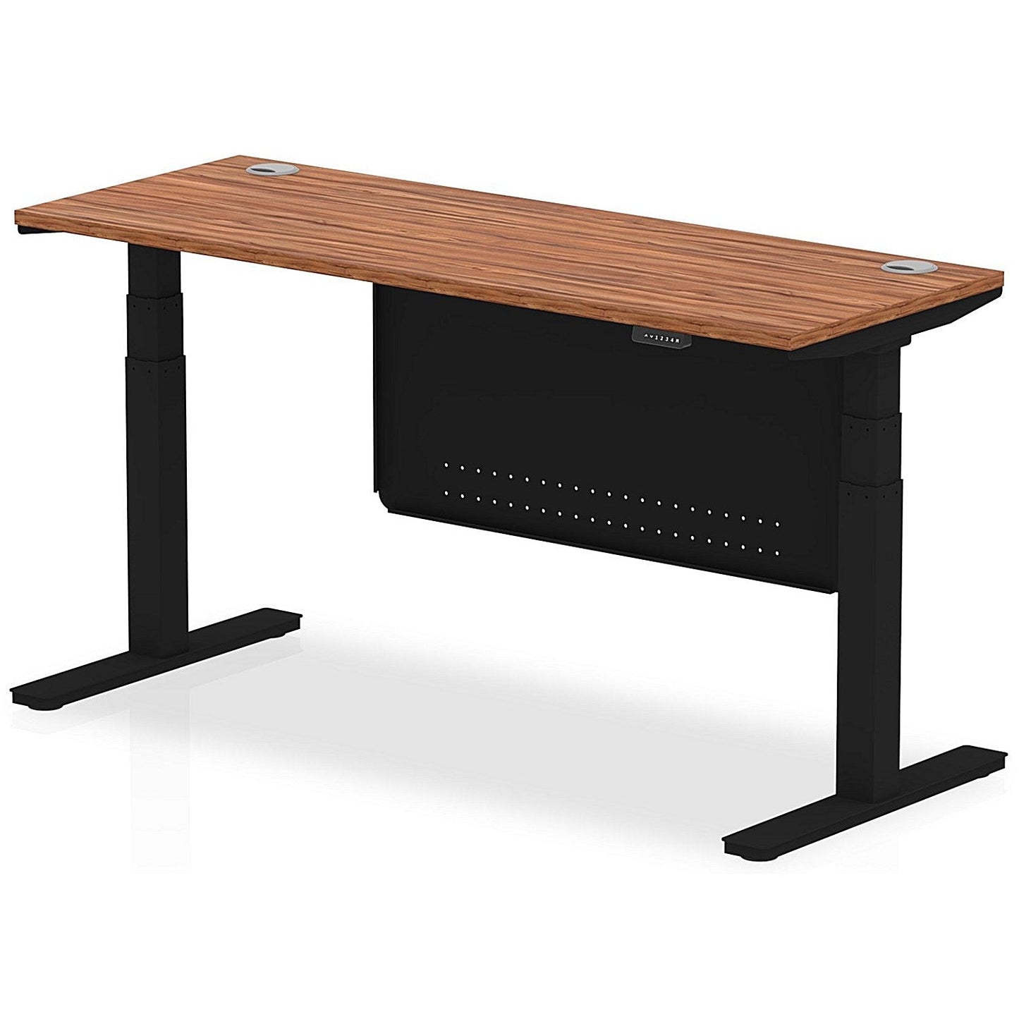 Air Modesty 1600mm Slim Rectangular Height Adjustable Desk, Black Leg & Modesty Panel, Walnut Easy2Order : HA01471