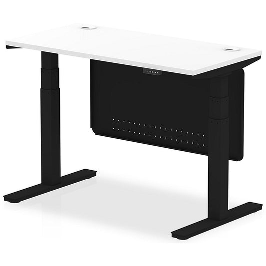 Air Modesty 1200mm Slim Rectangular Height Adjustable Desk, Black Leg & Modesty Panel, White Easy2Order : HA01473