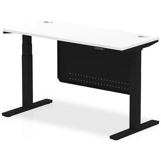 Air Modesty 1400mm Slim Rectangular Height Adjustable Desk, Black Leg & Modesty Panel, White Easy2Order : HA01474