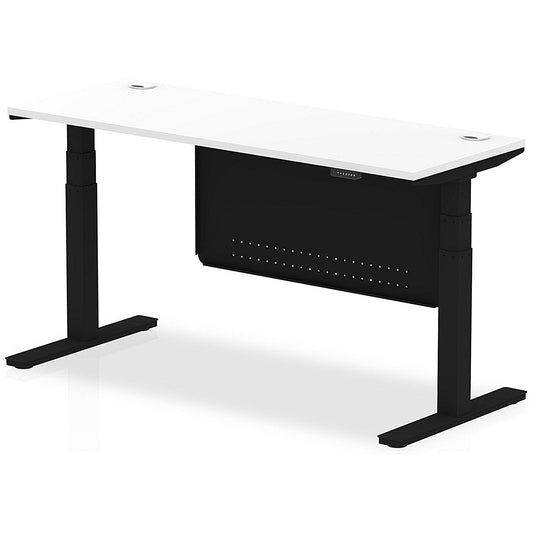 Air Modesty 1600mm Slim Rectangular Height Adjustable Desk, Black Leg & Modesty Panel, White Easy2Order : HA01475