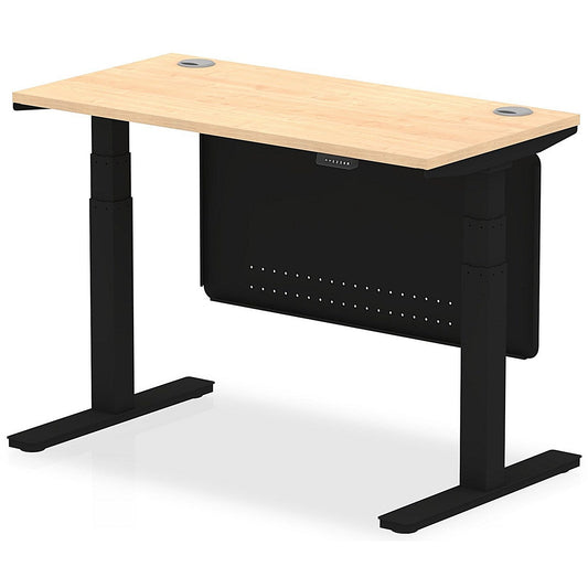 Air Modesty 1200mm Slim Rectangular Height Adjustable Desk, Black Leg & Modesty Panel, Maple Easy2Order : HA01477