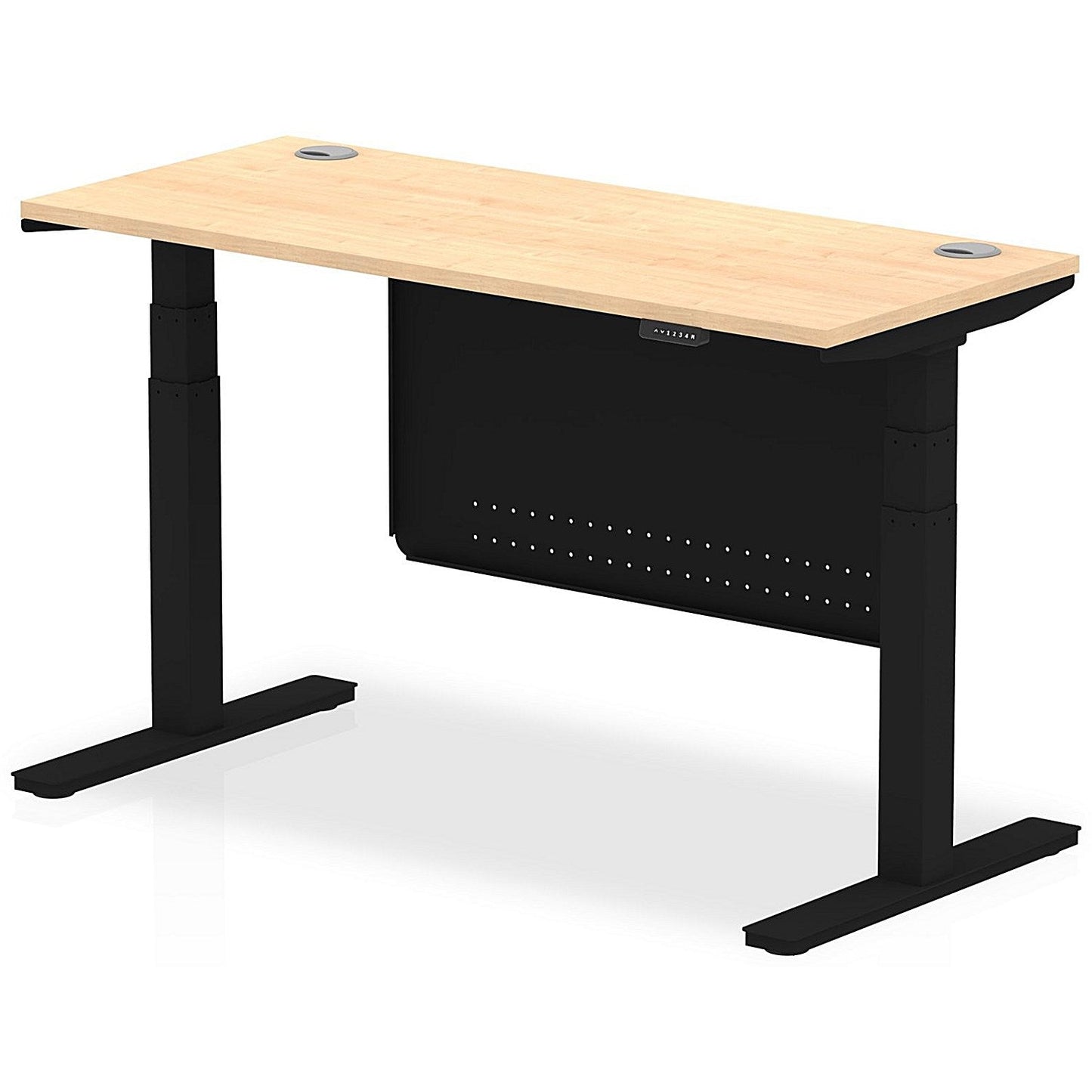 Air Modesty 1400mm Slim Rectangular Height Adjustable Desk, Black Leg & Modesty Panel, Maple Easy2Order : HA01478