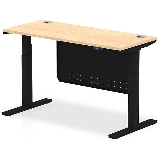 Air Modesty 1400mm Slim Rectangular Height Adjustable Desk, Black Leg & Modesty Panel, Maple Easy2Order : HA01478