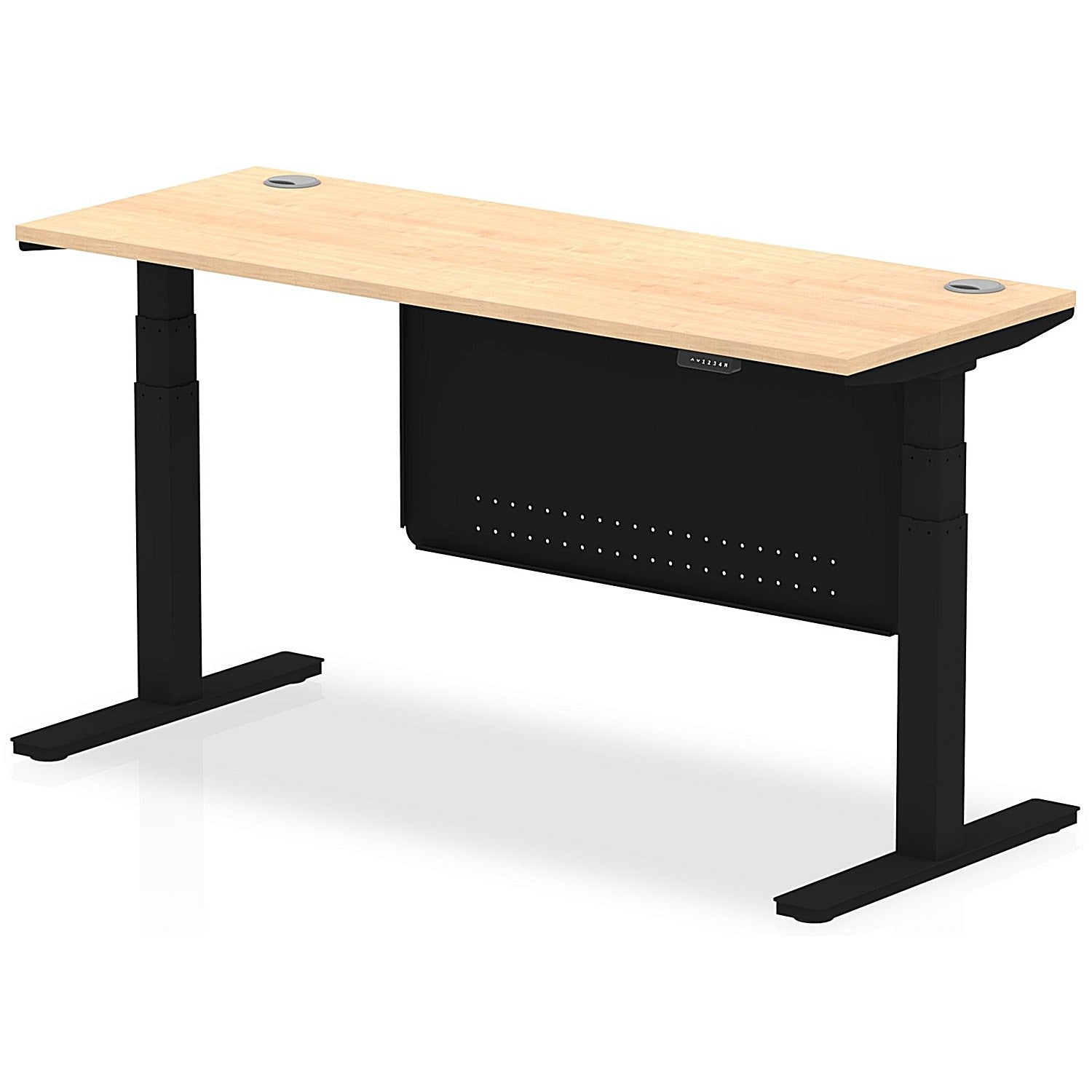 Air Modesty 1600mm Slim Rectangular Height Adjustable Desk, Black Leg & Modesty Panel, Maple Easy2Order : HA01479