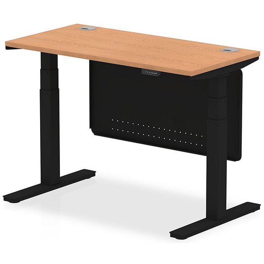 Air Modesty 1200mm Slim Rectangular Height Adjustable Desk, Black Leg & Modesty Panel, Oak Easy2Order : HA01481