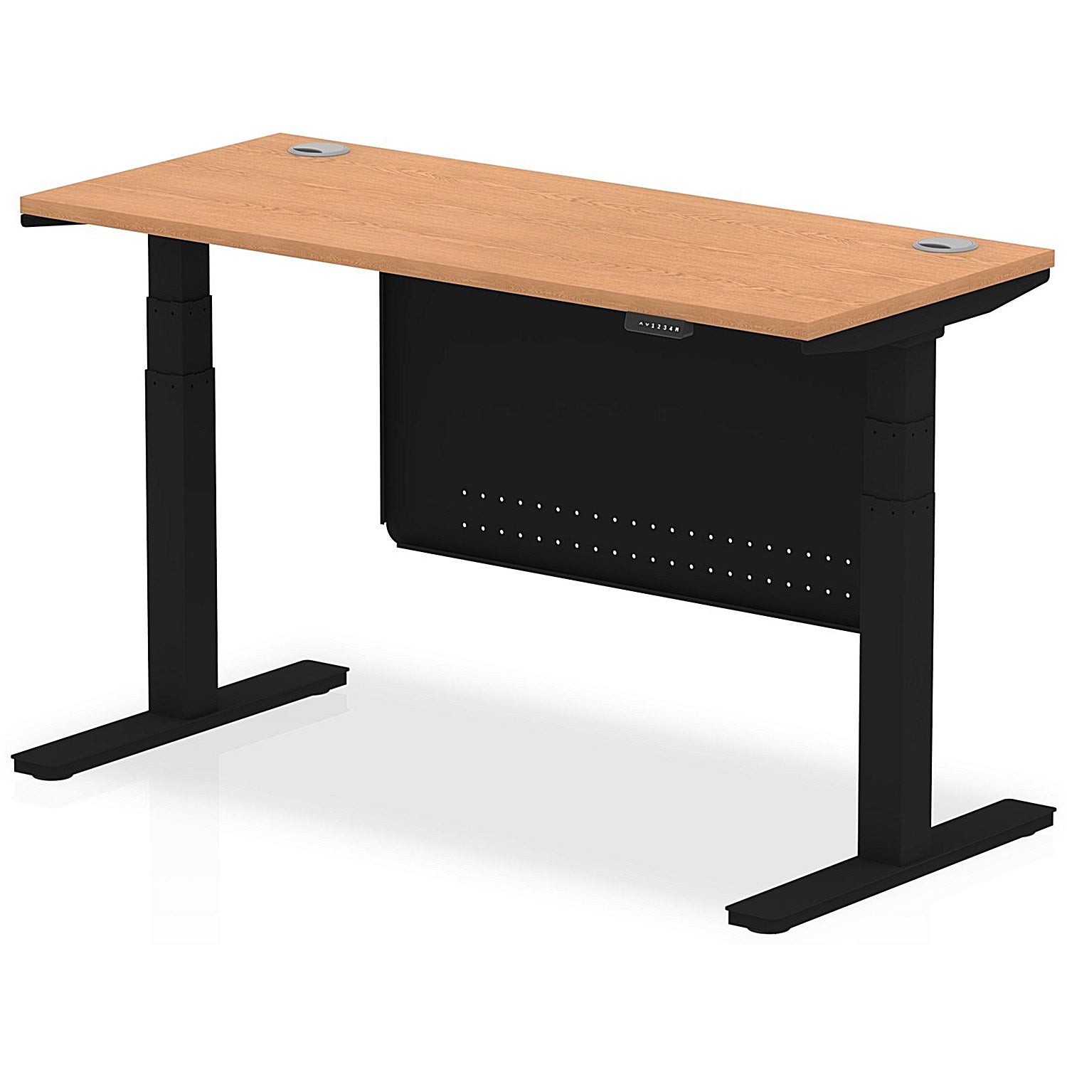 Air Modesty 1400mm Slim Rectangular Height Adjustable Desk, Black Leg & Modesty Panel, Oak Easy2Order : HA01482
